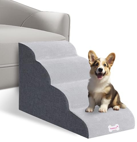 LUFEEMGA Escalera para perros pequeños de 4 peldaños, 50 cm de alto, escalera para mascotas para cama, sofá de esponja de alta densidad, rampa para perros, escalera para gatos con funda extraíble
