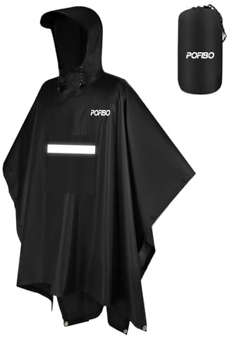 POFIBO Regenponcho Herren Damen - Regencape mit Kapuze, Leichter & Wiederverwendbar, 3 in 1 Multifunktional Atmungsaktiv Regenjacke mit Taschen, Reflexstreifen, Ideal für Wandern, Picknick, Camping