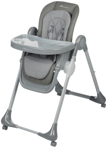 Bebeconfort Olea, Hochstuhl, 0-3 Jahre, 0-15 kg, stufenlos verstellbar, 9 Höhenpositionen und 3 Neigungswinkel, einfache Reinigung, 4 Schwenkräder, kompakt zusammenklappbar, Mineralgrau