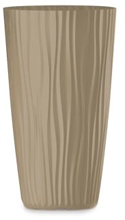 Tecnokit Plana - Maceta Alta cilíndrica Sahara High, de Polipropileno, Jardinera de Exterior Interior, Plato extraíble Incluido, Maceta para Plantas, Efecto 3D, Dimensiones 35 x 60 h cm (Moca)