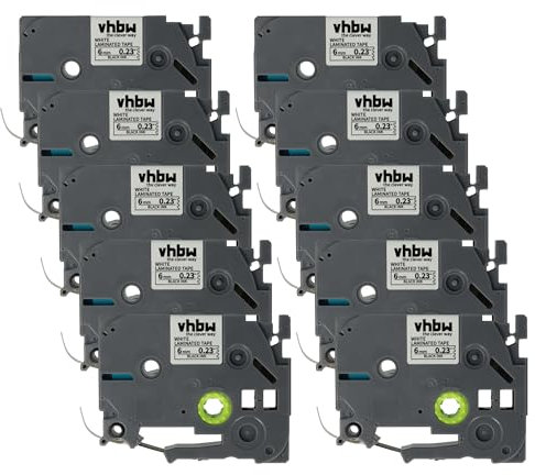 vhbw 10x Schriftband-Kassette Ersatz für Brother TZ-211, TZE-211 für Etiketten-Drucker 8m x 6mm Schwarz auf Weiß