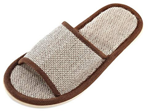 Lazzboy Damen Hausschuhe Sandalen Sommer Strand Strandschuhe Rutschfeste Pantoffeln Indoor Weiche Aus Gestreiftem Leinen Hause Slippers Boden Flache Slipper (Kaffee,44)