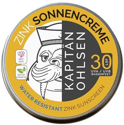 KAPITÄN OHLSEN Zink Sonnencreme LSF 30 / 90g, Riffsicher und 100% natürlicher Sunscreen, Nanofreies Zinkoxid