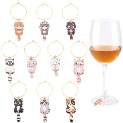 PH PandaHall 10 Stück Weinglas Anhänger Weinglas Kennzeichnungen Mit Katzen Anhängern Weinglas Markierungsanhänger Katzen Emaille Anhänger Kennzeichnungsringe Anhänger Wein Partygeschenke Deco