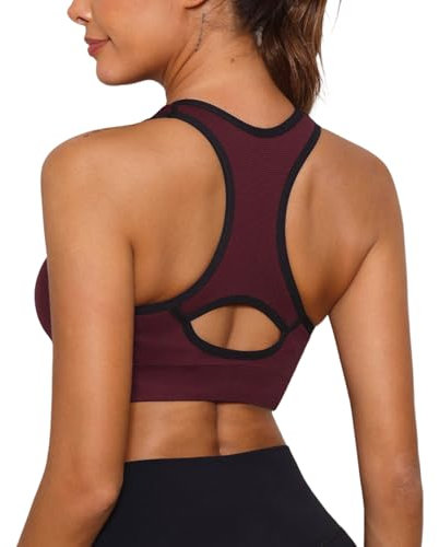 Sykooria Damen Sport BH Gepolstert Bustier Damen BH ohne Buegel Racerback Push up BH mit Farbverlauf Sport Top für Yoga Fitness, 341-Weinrot, L