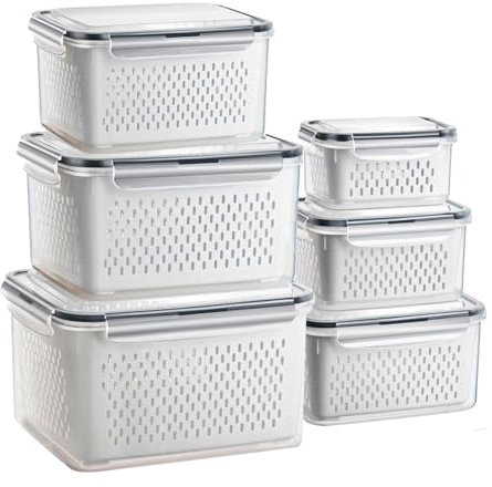wintfarm gemüse aufbewahrung kühlschrank,6 Set Frischhaltedosen Mit Deckel,Kühlschrank Organizer Set,800ml+1700ml+3150ml+4150ml+380ml+800ml+1700ml+3150ml+4150ml+6200,Mit Deckel Und Sieb