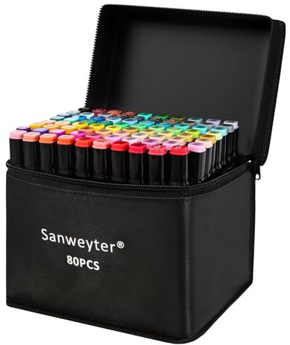 Sanweyter Alkohol Marker Set - 80+3 Marker Stifte Farben Meißel Feine Verdoppelt Spitzt Stifte Mit Base Tragetasche Zum Malen, Zeichnen, Cartooning, Doodling