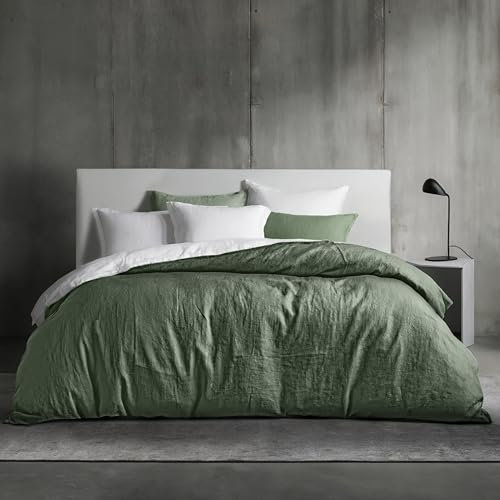 Dreamzie Bettwäsche 220x240 Baumwolle, Bettwäsche-Sets Grün mit Reißverschluss, Ähnliche Textur wie Stone Washed Leinen, Enthält 1 Bettbezug 220x240 und 2 Kissenbezug 80x80