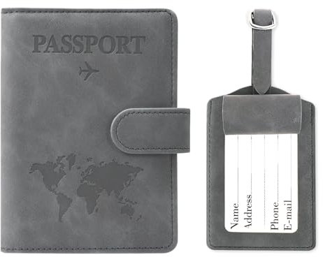 GADITIEK Porta Passaporto e Etichetta Valigia Aereo, Pelle Pu Custodia Passaporto Italiano con Blocco RFID, Portapassassaporto Cover per Carte Di Credito, D'Identità e Documenti Di Viaggio