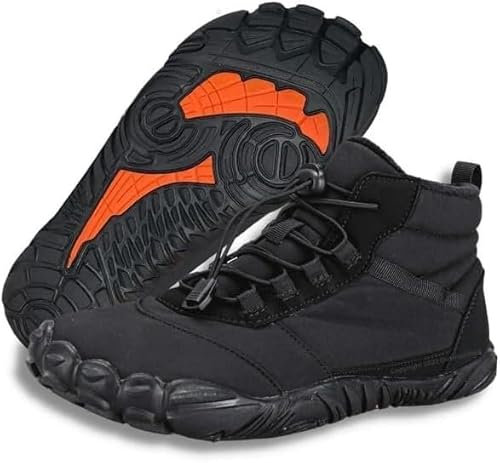Winter Barfußschuhe Damen Herren Wasserdicht Traillaufschuhe Wanderschuhe Zehenschuhe Hoch Warm und Rutschfest Stiefel Herren Trekking- & Wanderschuhe, Schwarz , 44 EU