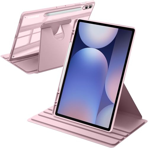 A-BEAUTY Coque Rotative pour Samsung Galaxy Tab S10+/S9 FE+/S9+ 12,4, Rose | Pour 2024/2023, S Pen Porte-Stylet, Étui Rotation à 360 Degrés Support, Réveil/Sommeil Auto