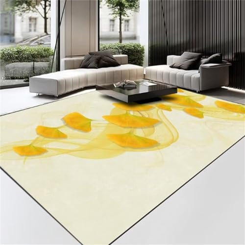 Flauschiger Shaggy-Teppich, 160 x 230 cm, moderner Teppich für Wohnzimmer, Schlafzimmer, Korridor, weich, rutschfest, schmutzabweisend, Innendekoration, Gelb