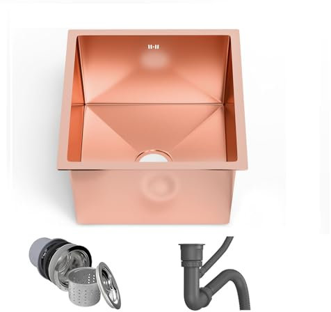 Spülbecken küche Edelstahl Spüle - SUS304-Einbauart: Unterbau,für 45 cm breite Unterschränke - Widerstandsfähig gegenüber Kratzern Großes Beckenvolumen (60X45CM,Roségold)