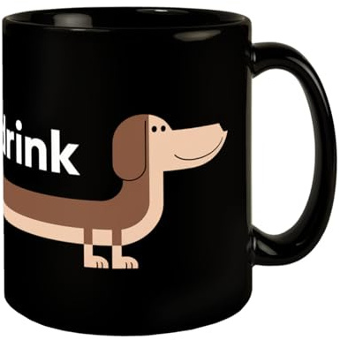 Dackel LONGDRINK Tasse Schwarze KaffeeTasse mit verspielter Illustration Langgestreckter Hund im einzigartigen Design für Dackel-Liebhaber