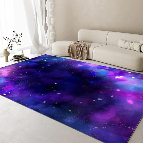 Generisch Teppich Schlafzimmer Pflegeleicht - Galaxie Schwarzlicht Teppich Kurzflor 140 x 200 cm - Sternenhimmel Bodenmatte für Wohnzimmer und Jugendzimmer Jungen