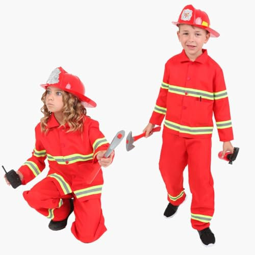 RUBIE'S Déguisement de Pompier complet - Taille 3-10 ans - Ce déguisement de pompier complet, avec veste manches longues, pantalon, casque de pompier, extincteur, talkie walkie et hache.