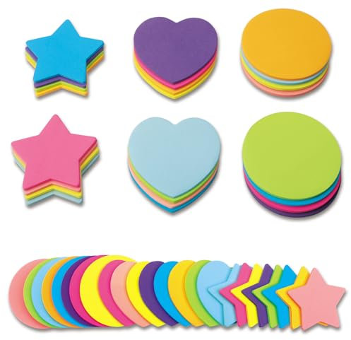 AYSYR 720 Blätter Sticky Notes,Bunt Haftnotizen Klebezettel Klein,24 Stück Notizzettel Selbstklebend für Notizen To-Do-Listen,Herzen Sterne Runde Haftnotizen Lustig für Büro Zuhause Schule(8 Farben)