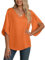 YGJIEGENG Women's Chiffon Blouse Ladies Tops Elegant Casual Loose 3/4 Ruffled Split Sleeve V Neck Summer Blouse T Shirts,Orange, XX-Large