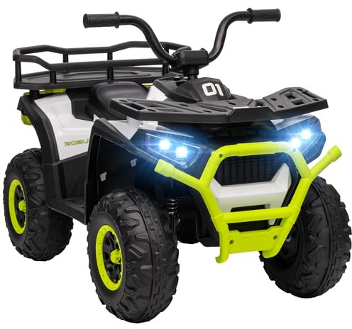 AIYAPLAY Quad Eléctrico para Niños 12V Coche Eléctrico para Niños de +3 Años con Faros Música MP3 Velocidad 3-6 km/h y Cesta Carga 30 kg Verde