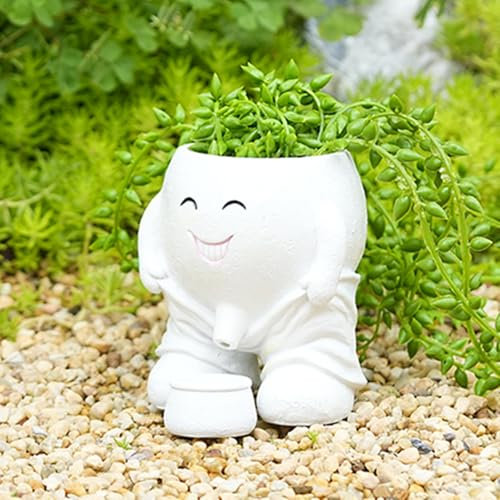 White Resin Head Planter with Drainage Hole - Modern Face Plant Pot for Indoor/Outdoor Décor, Office Desk Succulent Vase, Cute flowerpots Lightweight Novelty Gift