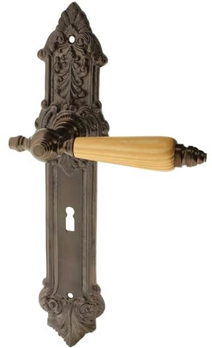 Ventano TÜRBESCHLAG antik- Langschildgarnitur Modell “Egilmar A“ Buntbart für Zimmertüren | aus antikem Messing