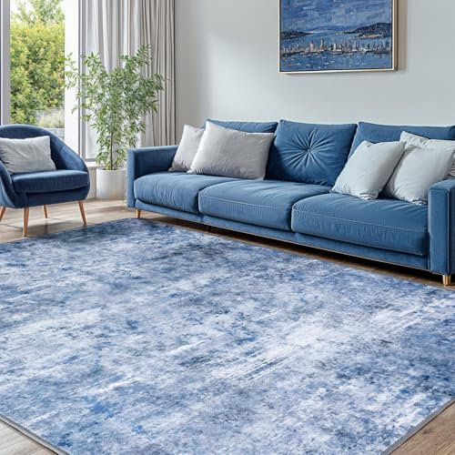 AiAngu Waschbarer Abstrakte Teppich Wohnzimmer 160x230cm, Ultraweicher Kurzfloriger, Großer Flächen Mit Rutschfester Unterseite, Großer Teppich für Schlafzimmer und Esszimmer(Blau)