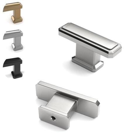 ELEBUILD 12 Pack Brushed Nickel Cabinet Knobs, T Bar Single Hole Handles