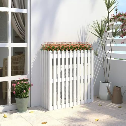 Blumenständer Holz Outdoor freistehend belüftete Klimaanlage Sichtschutz für den Außenbereich Heizkörperschild Verdickte Holzdesign Weiß Finish