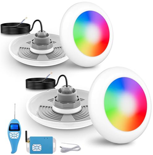LyLmLe Lampe LED Piscine Vissable avec Filetage 2, 25W Projecteur Piscine RGB Multicolore avec Télécommande & Contrôleur, Ø242mm, 12V AC Éclairage Lampe pour Piscines Hors-Sol en Acier, Lot de 2
