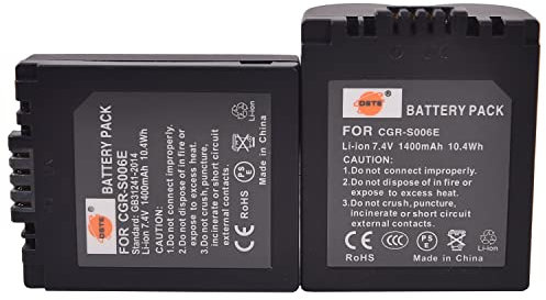 DSTE 2pcs S006E Rechargeable Li-ion Battery Compatible with Panasonic CGR-S006, CGR-S006A1B, CGA-S006, DMW-BMA7 and Panasonic DMC-FZ28EFK,DMC-FZ28EFS, DMC-FZ18EB