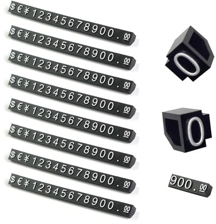 THXFUNAREA 8 Stück Preisschilder Nummer Buchstabe Preis Würfel Anzeige Nummer Verstellbar Buchstabe Preisschild Halter Block Set für Magazin Schmuck Uhr (Schwarz auf Weiß)