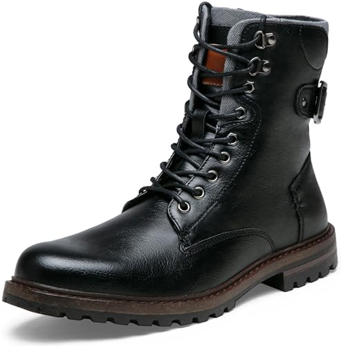 VOSTEY Herren Stiefel für Männer Schnürstiefel Retro Chukka Boots Motorrad Winter Lederschuhe (EU8147 Schwarz 44)