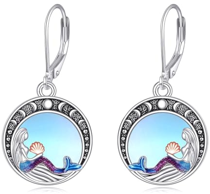 ONEFINITY Meerjungfrau Ohrringe 925 Sterling Silber Mondstein Ohrringe Meerjungfrau Ozean Schmuck für Frauen