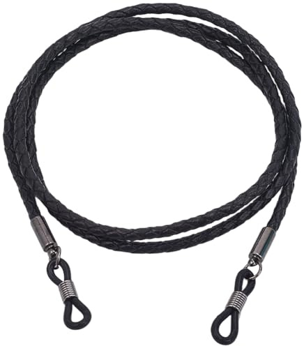 CALFOVERA Cowhide Glasses Holder Chains Genuine Leather Eyeglasses Keeper Cord Around Neck Universal Eyewear Retainer Lanyard String Sunglass Holder Strap for Men Women(Black)