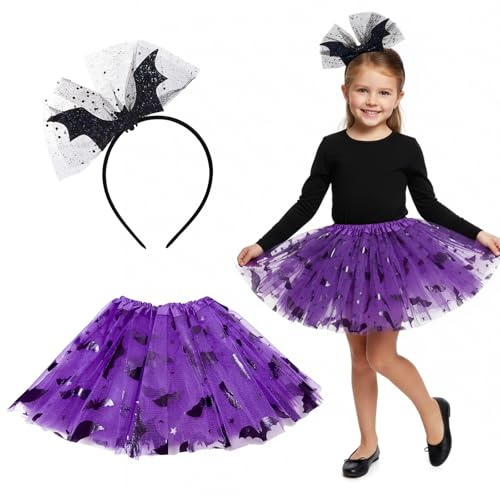 Costume Pipistrello Bambino, Gonna Tulle Viola + Fascia da Pipistrello, Costume Halloween Bambina, per Halloween Carnevale Cosplay Feste