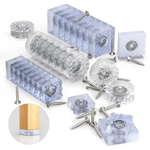 PCVANLEY 30 Stück transparente rutschfeste Möbelgleiter mit Schrauben (22×22mm quadratisch, 30×30mm quadratisch, 29×29mm rund) Für Tisch-, Stuhl-, Schreibtisch- und Sofabeine