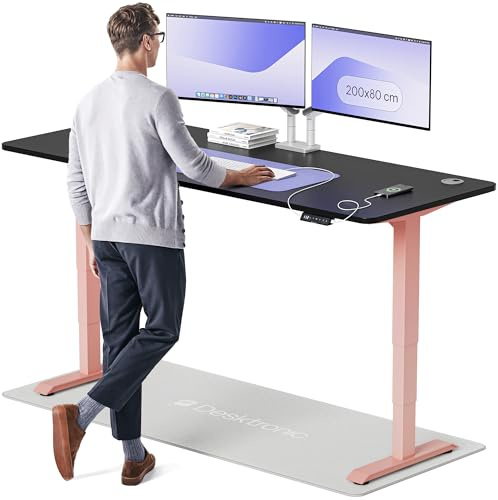 Desktronic HomePro Standing Desk – 200 x 80 cm Height Adjustable Desk with Electric Dual Motor, Touchscreen Controller & Integrated USB/USB-C, 3 Memory Presets