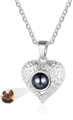 Jeweidea Personalisierte Kette mit Bild für Frauen Projektion Halskette mit Foto im Inneren mit Herz Anhänger für Mama, Freundin, Paar