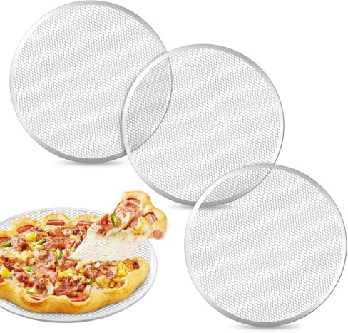 3 Stück Pizzagitter Rund 30,5 cm, Aluminium Pizza Screen, Nahtloses Rundes Pizza Backblech Pizzablech mit Löchern, Backform Antihaft Temperaturbeständige für Ofen und Grill