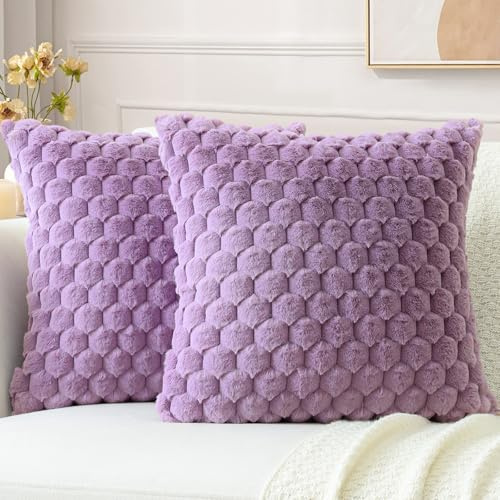 Sungeek 2er Set Kunstpelz Plüsch Kissenbezüge, Kunstpelz Samt Weich Kissenbezug Sofakissen Dekokissen Deko Zierkissenbezüge Flauschig Kissenhülle für Schlafzimmer Wohnzimmer (40x40cm, Lila)
