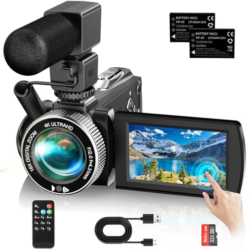 YOTOMIGUO 4K Video Camera Camcorder 48MP, 3.0 Touch Screen,18X Digital Zoom IR Night Vision with Microphone/Remote Control/ 32G Card/ 2 Batteries