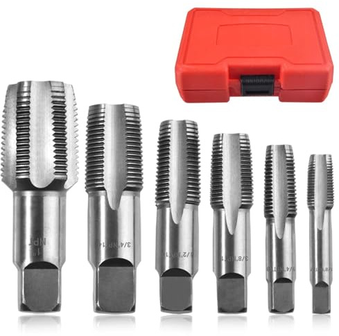 LEONTOOL Jeu de 6 tarauds pour tuyaux NPT 1, 3/4, 1/2, 3/8, 1/4 1/8Tarauds à fileter, jeu de tarauds NPT, assortiment d'outils de coupe de filetage pour plombiers, mécaniciens et bricoleurs