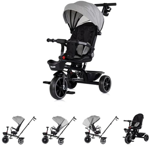 Chipolino Tricycle Max Sport 2 in 1, Dreirad, Becherhalter, Sitz umkehrbar, Korb grau schwarz