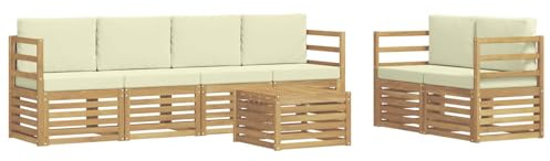 vidaXL Outdoor-Sofagarnitur mit Kissen 7 pcs Weiß und Creme Polyester, Garten, modernes, haltbares Outdoor-Sofa, Lounge-Möbel, Terrassensitzgruppe, bequem und stylish