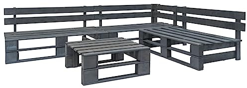 Mhdvray 4-TLG Paletten-Sitzgruppe 220x176 cm kesseldruckimprägniertes Kiefernholz grau wetterfeste Gartenlounge platzsparend für kleine Balkone Terrasse und Wohnzimmer