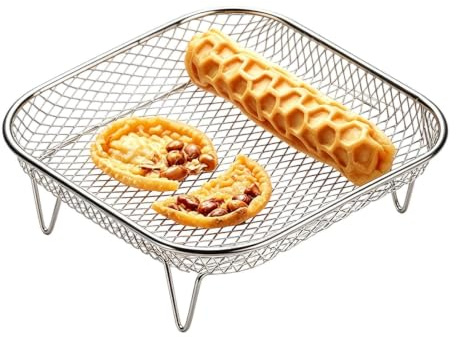 Grillrost Für Heißluftfritteuse – Edelstahl 13 Cm | Quadratisch Stapelbar, Lebensmittelecht | Dörrständer Aus Edelstahl – Für Backofen, Mikrowelle, Dampfgarer, Zuhause, Küche, Bäckerei, Restaurant