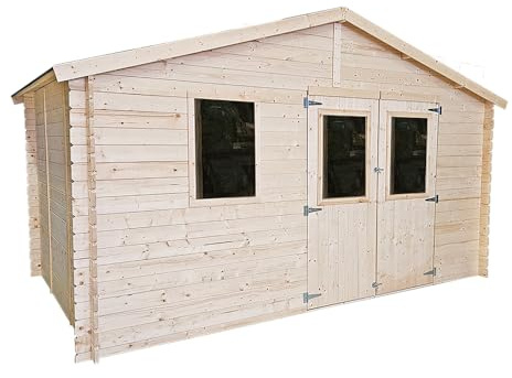 Casetta da Giardino in Legno Diana 4x2,5 m, Pareti 25 mm Blockhouse, Porta Doppia Finestrata e Finestra Laterale, Capanno per Attrezzi e Deposito da Esterno in Abete Naturale