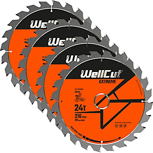 WellCut TCT Saw Blade 216mm x 24T x 30mm Bore Suitable for LS0815, DWS777, DWS774, C8FSR Pack of 4