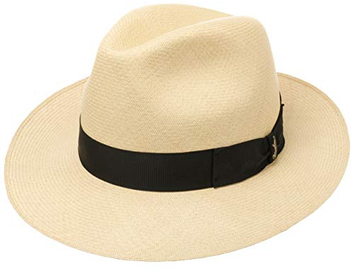 Borsalino Chapeau Panama Bogart Premium Homme - Made in Italy de Soleil en Paille avec Ruban Gros Grain Ete Printemps-ete - 60 cm Nature