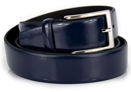 Emila Cintura uomo elegante blu in vera pelle cinta extra lunga taglie forti di grandi misure xxl da cerimonia ragazzo x abito per pantaloni semi lucida 3,5 cm classica matrimonio 145 Vera Pelle Blu